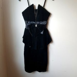 Stunning vintage 80s black velvet, satin & rhinestone cocktail dress, x small